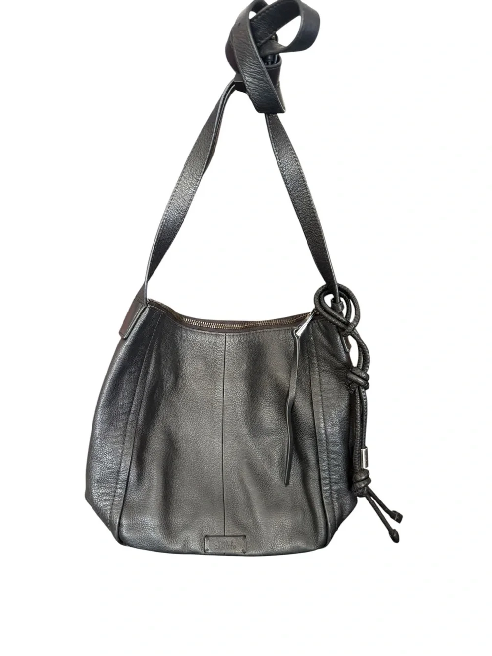 Vince Camuto Black Pebble Leather Shoulder Bag with Knot Detail